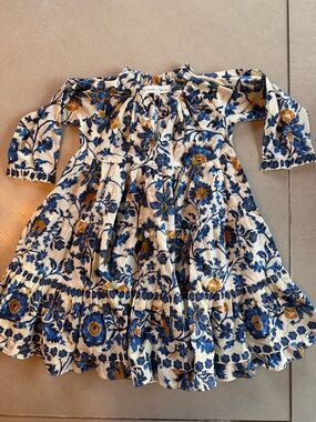 Cara Cara Blue and Mustard Floral Tiered Cotton Dress
